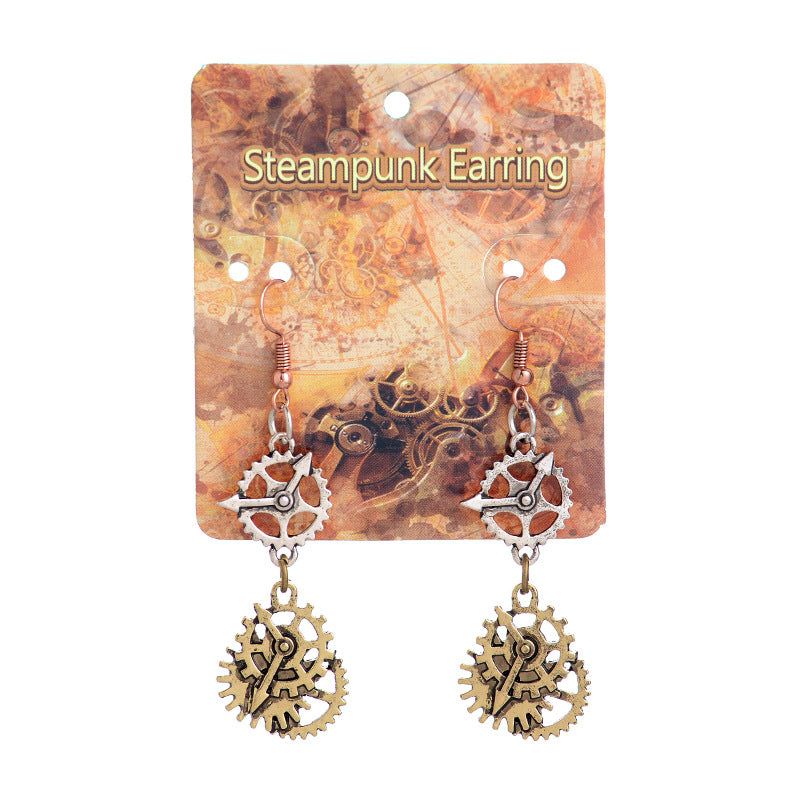 A pair of Maramalive™ Steamopunk Personalized Watch Needle Gear Earrings.