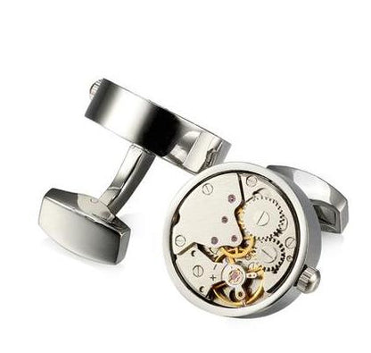 A pair of Amazing and functional Steampunk Cufflinks for the Adventurous Man in your Life by Maramalive™ with a watch mechanism.