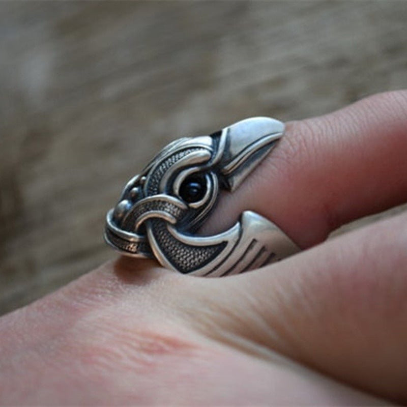 A Vintage Gothic Raven Ring with a Maramalive™ crow head on it.