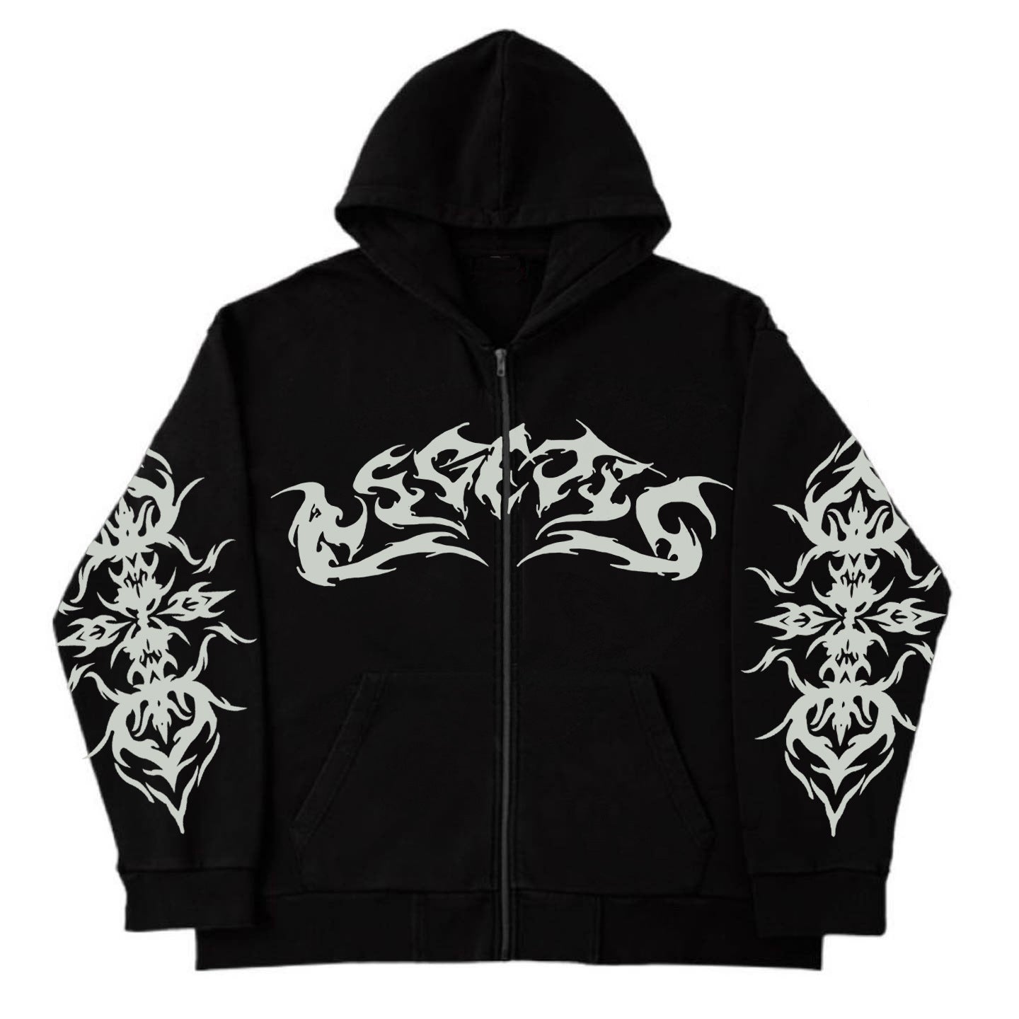 Street Trend Y2g Gothic Punk Fashion Zipper Hooded Sweatshirt