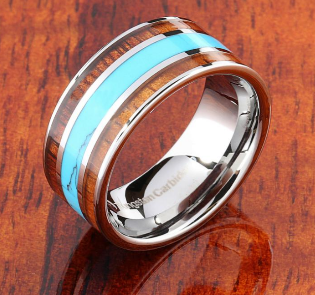 A Stunning Statement Piece with a Story to Tell - Double Koa Wood Turquoise Inlay Ring from Maramalive™.