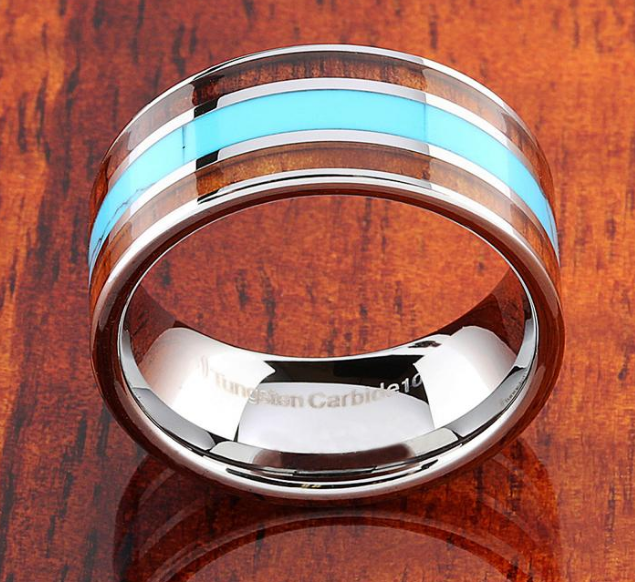 A Stunning Statement Piece with a Story to Tell - Double Koa Wood Turquoise Inlay Ring from Maramalive™.