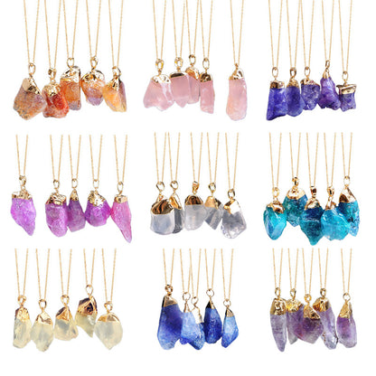 A group of Maramalive™ necklaces with different colored gemstones.