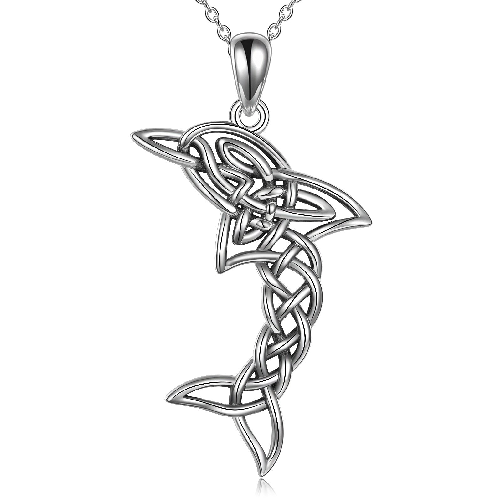 S925 Sterling Silver Celtic Knot Dolphin Pendant Necklace