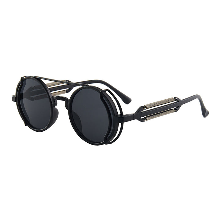 A pair of Steampunk Double Spring Leg Sunglasses with a metal frame from Maramalive™.