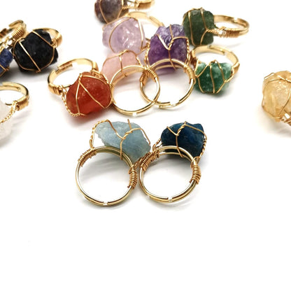 A group of Maramalive™ Hand Wrapped Rough Agate Rings with different colored stones.