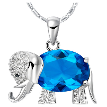 Four different colored crystal elephant pendants on a silver chain from Maramalive™.