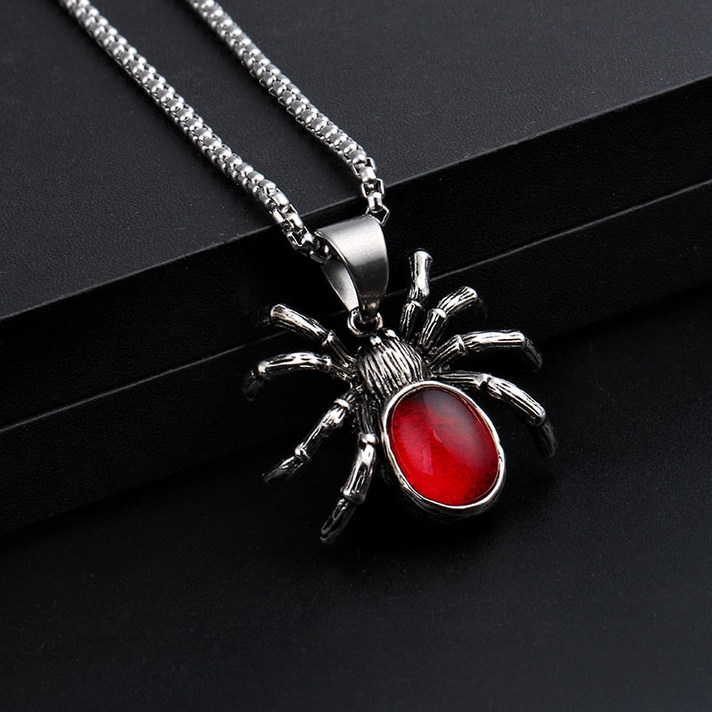 A Punk Vintage Black Widow Spider Pendant Necklace on a black background by Maramalive™.