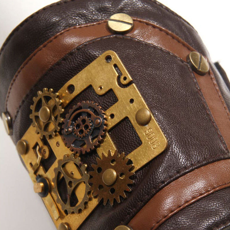 Maramalive™ Steampunk Industrial Revolution Gear Leather Armband with gears on them.