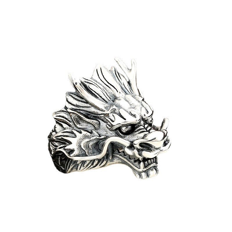 A Maramalive™ Mesmerizing Sterling Silver Dragon Ring with a dragon head on it.