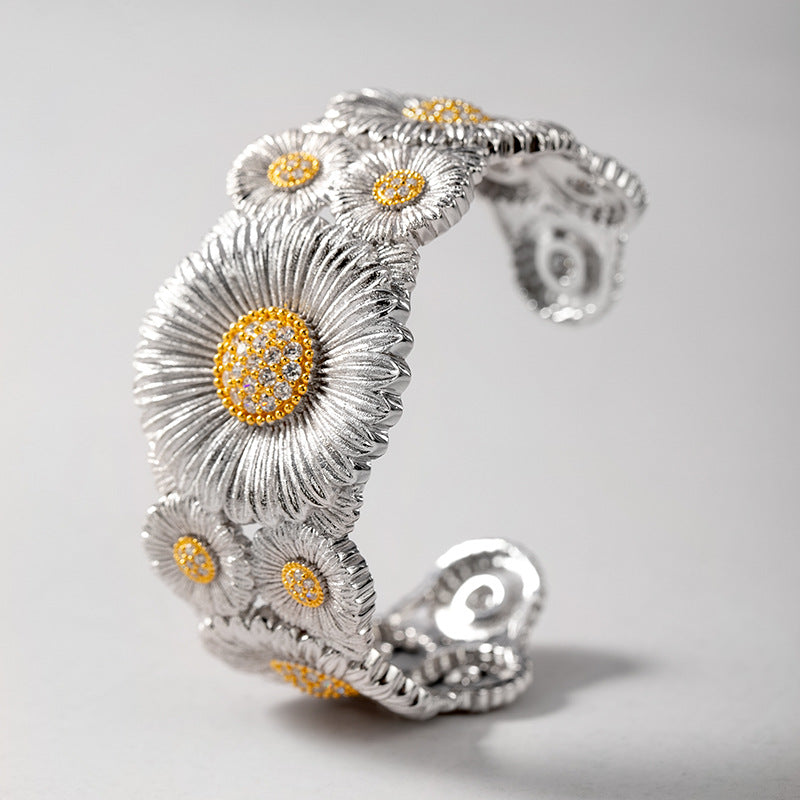 A silver and yellow Vintage Italian Lace cuff bracelet by Maramalive™.