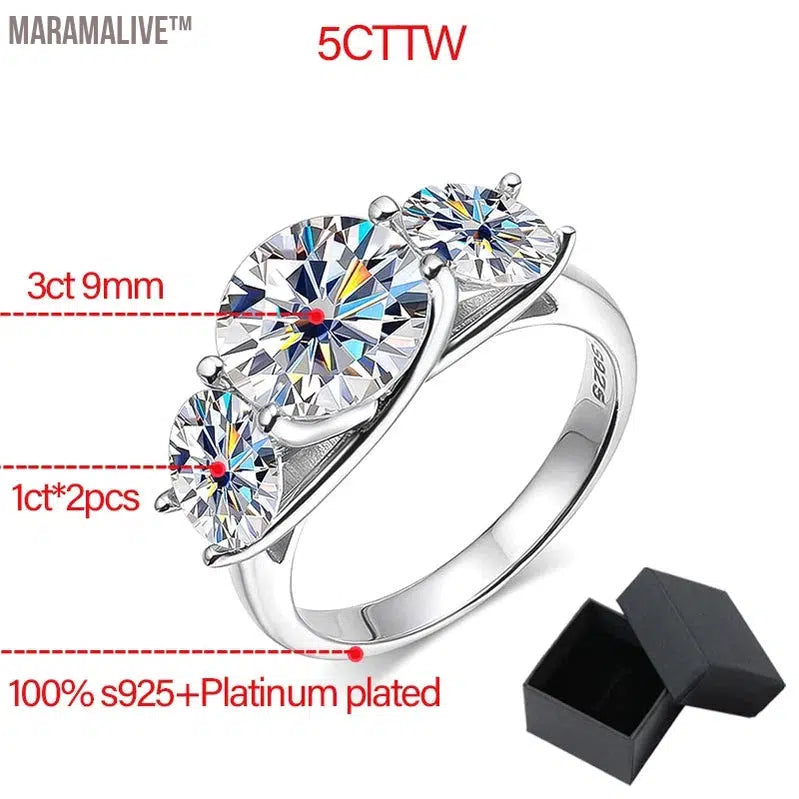 5CTTW Certified Real Moissanite Wedding Ring for Women Sparkling Promise Band 100% 925 Sterling Silver Jewelry