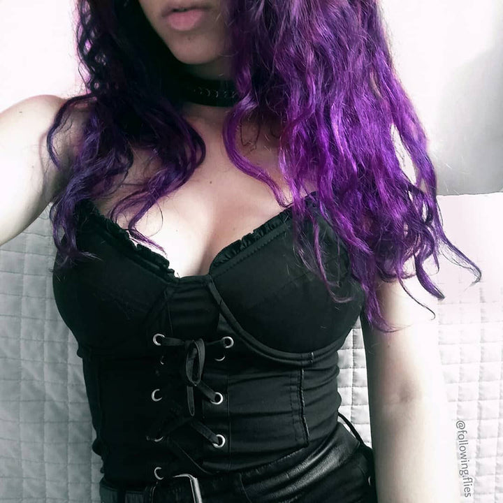A woman in a Maramalive™ Women's Gothic Short Vest With Spaghetti Straps posing for a photo.