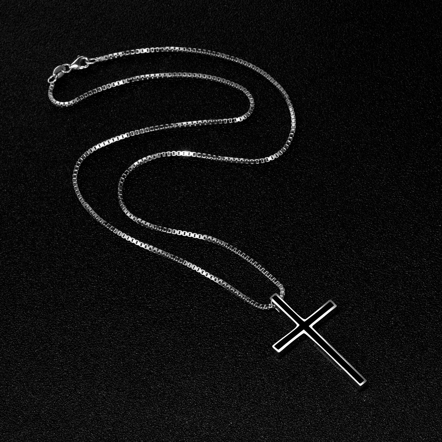 Men's Black Cross Pendant Jewelry 925 Sterling Silver Classic Cross Necklace