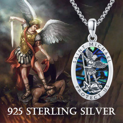 Sterling Silver Abalone Saint Michael Pendant with Pearl Shell