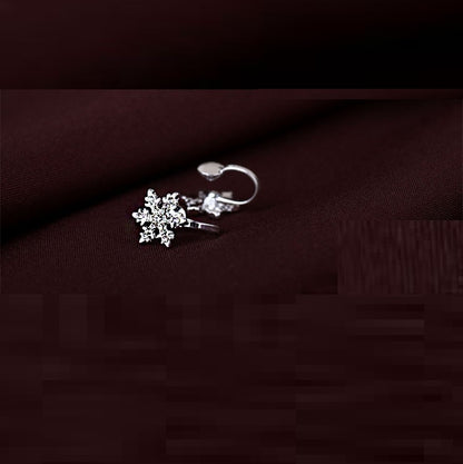 A pair of Cute Full Diamond Snowflake Invisible U-shaped Ear Clip Without Pierced Ears by Maramalive™.