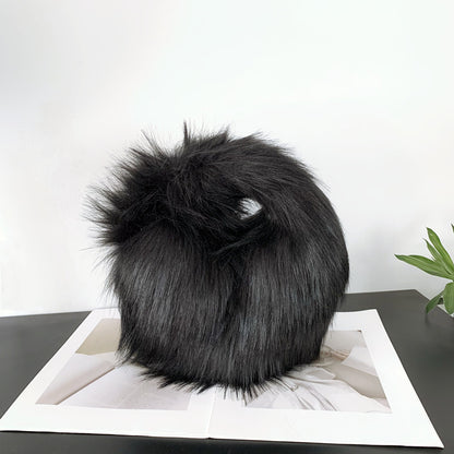 Artificial Raccoon Fur Ball Bag Plush Unique Punk Style Y2g
