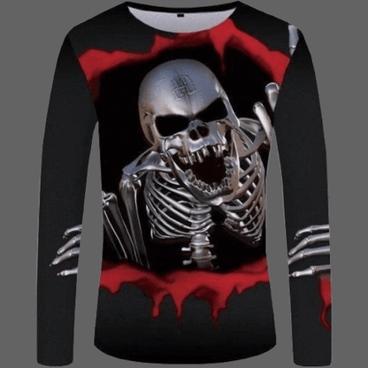 An image of a skeleton on a Horror Skull Long Sleeve 3D Print T-shirt by Maramalive™.