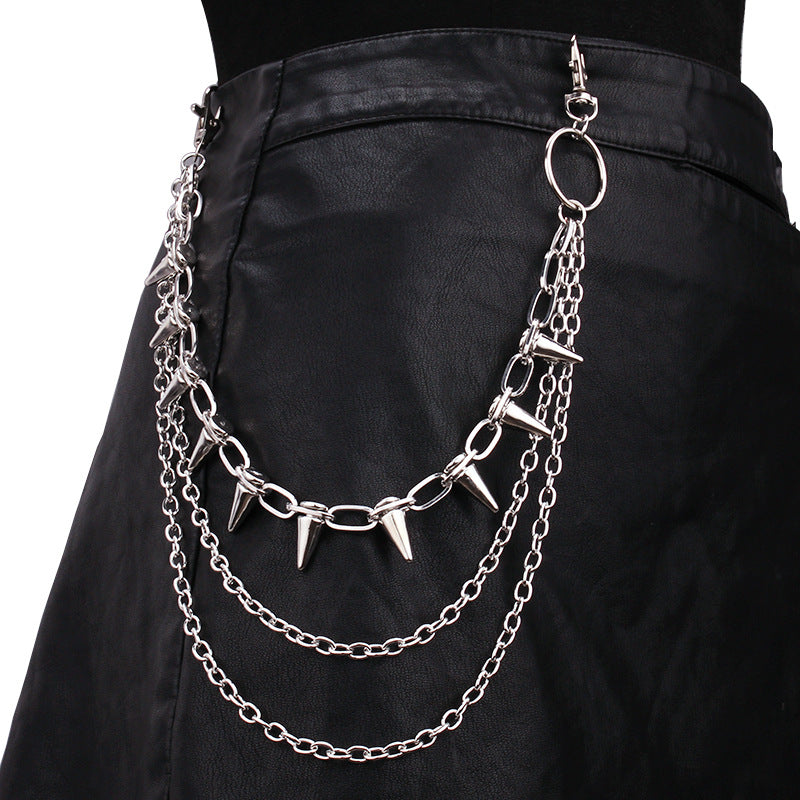 Hip Hop Punk Metal Rivet Stage Performance Multi-layer Waist Chain