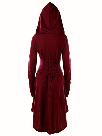 Gothic Hooded Cosplay Dress, Long Sleeve Dress For Halloween, Party, Performance, Women's Clothing