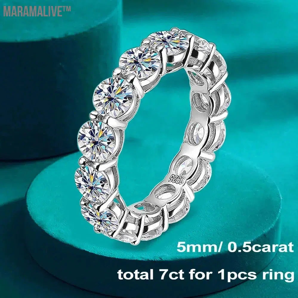 5mm Full Moissanite Eternity Ring for Women Men 100% S925 Sterling Silver Plated 18k Gold Engagement Wedding Diamond Rings Band