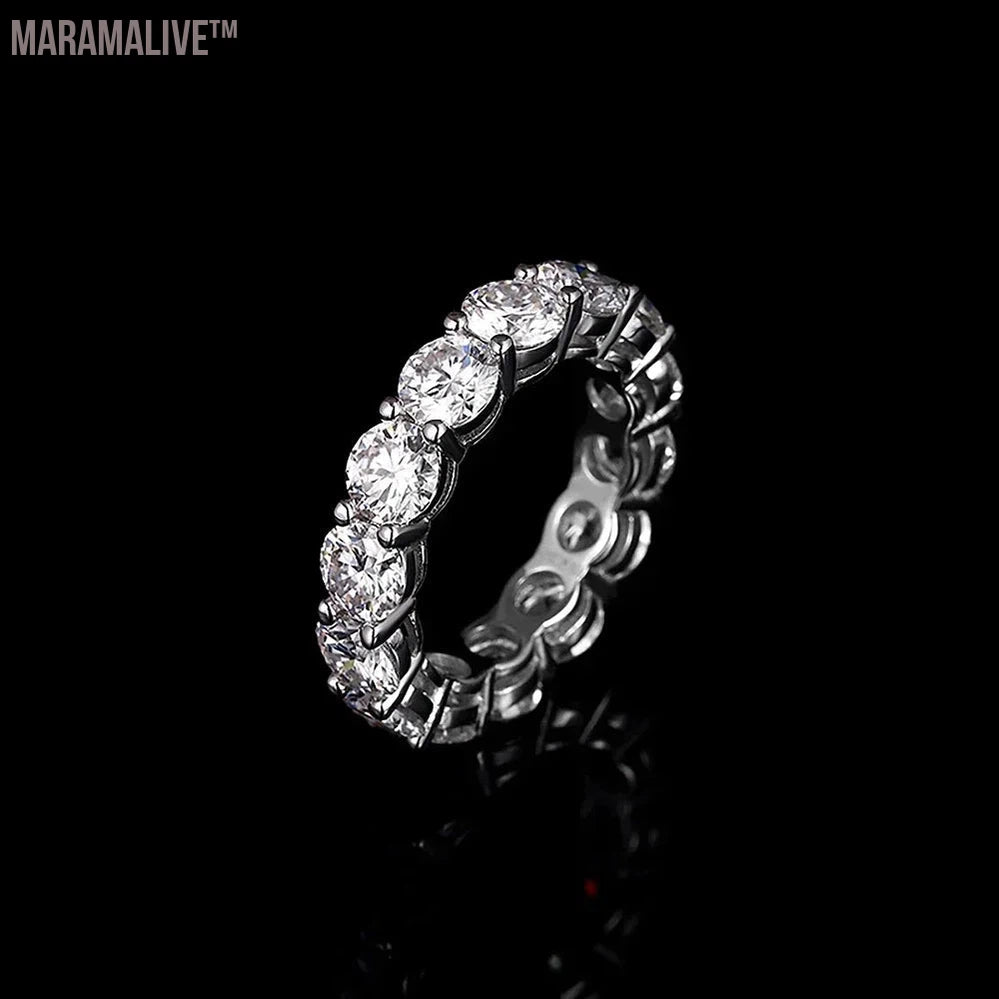 5mm Full Moissanite Eternity Ring for Women Men 100% S925 Sterling Silver Plated 18k Gold Engagement Wedding Diamond Rings Band