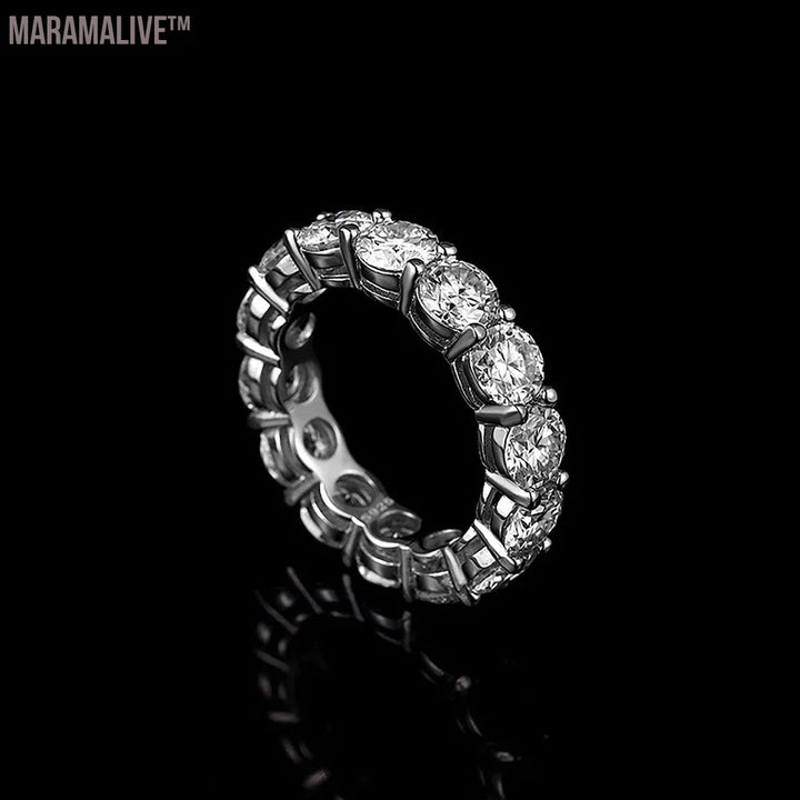 5mm Full Moissanite Eternity Ring for Women Men 100% S925 Sterling Silver Plated 18k Gold Engagement Wedding Diamond Rings Band