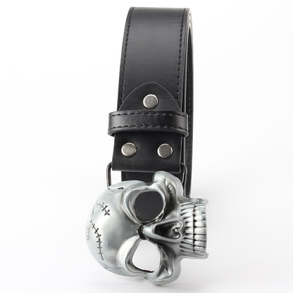 Skull head leather belt