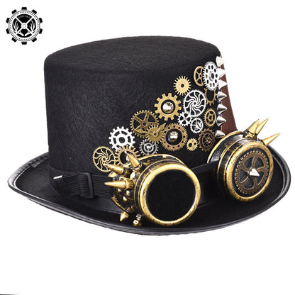 Maramalive™ Steampunk Hat Gear Punk Rivet Hat Gothic Glasses Magic Hat with gears and goggles.
