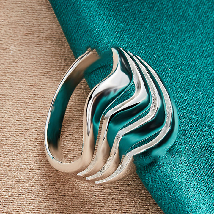 A West Lake Silver Geometric Ring with a wave design. Brand Name: Maramalive™