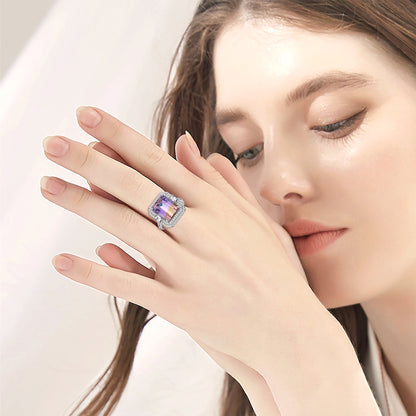 Sterling Silver Purple Crystal Birthstone Amethyst Adjustable Ring