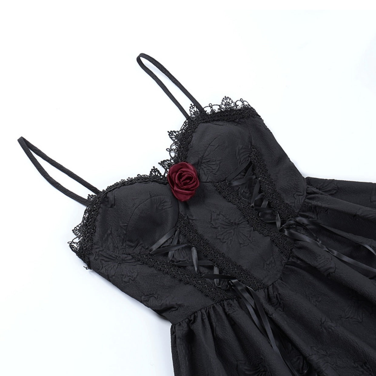 A woman in a Rose Dark Jacquard Ladies Slip Dress by Maramalive™.