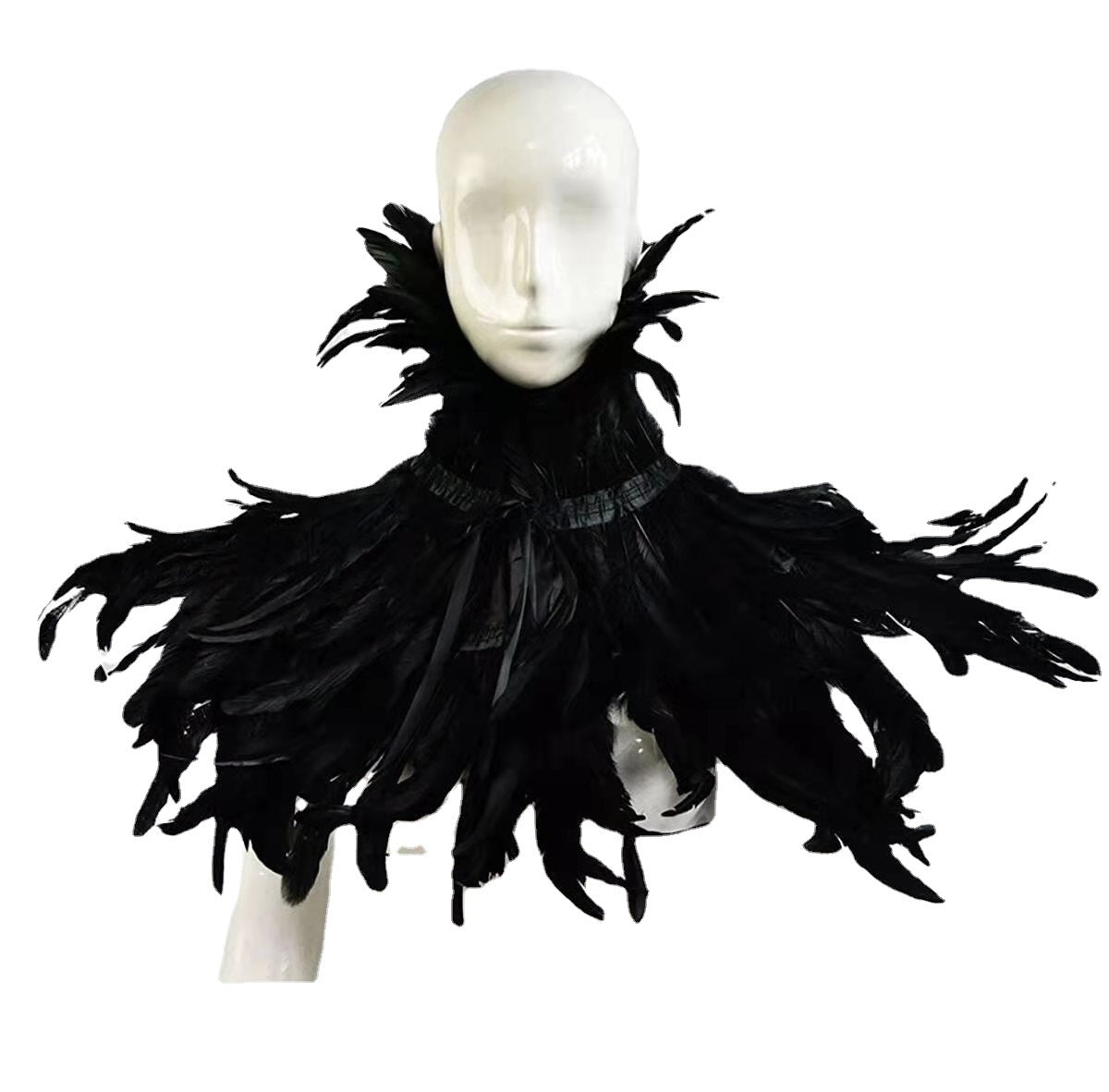 A gothic mannequin wearing The Countess: A Gothic Aristocrat’s Secret Feather Cape by Maramalive™.