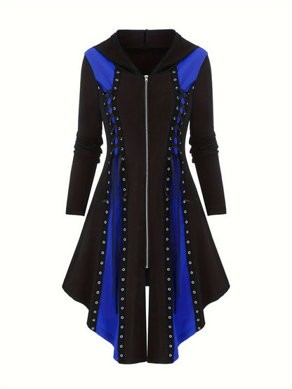 Gothic Style New Hooded Color Matching Mid-length Dress