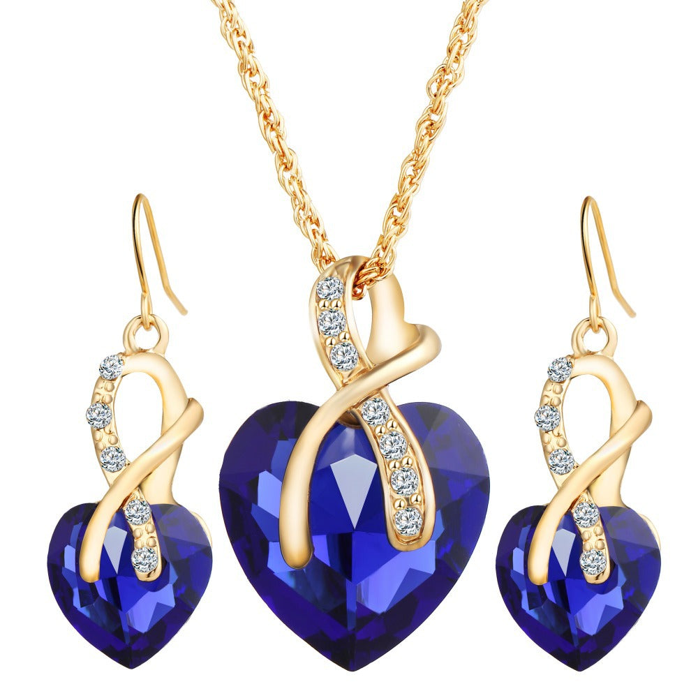 A Sparkling Statement of Love: Heart-shaped Austrian Crystal Zircon Earrings and Jewelry Set by Maramalive™ with blue crystals.