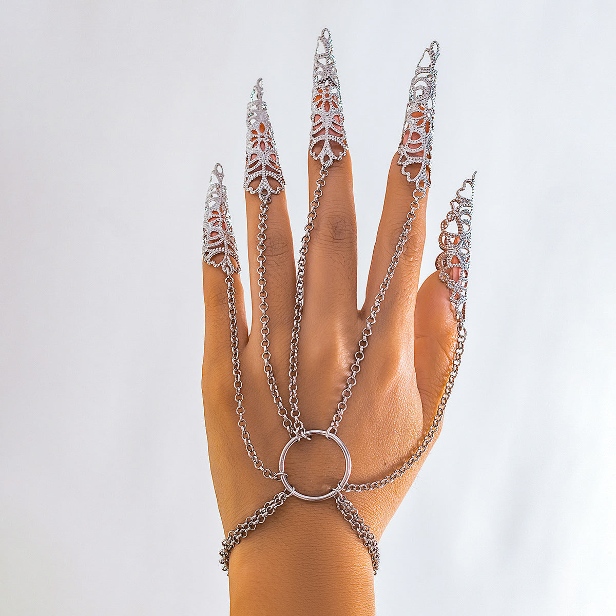 Woman wearing Dark + Unusual! Gothic Style Ring Bracelet is So Unique Silver