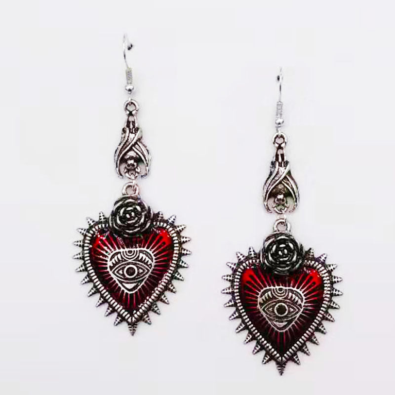 A pair of Maramalive™ Vintage Lolita Gothic Evil Eye Red Heart Earrings for Women Halloween Cosplay.