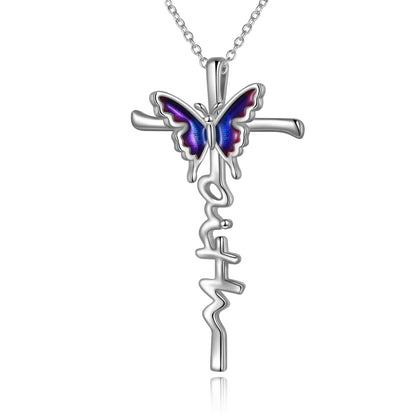 Sterling Silver Butterfly Cross Necklace Jewlery Gifts for Women
