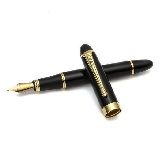 A Maramalive™ Full Metal Fountain Pen With Golden Clip Luxury Nib Pen on a white surface.