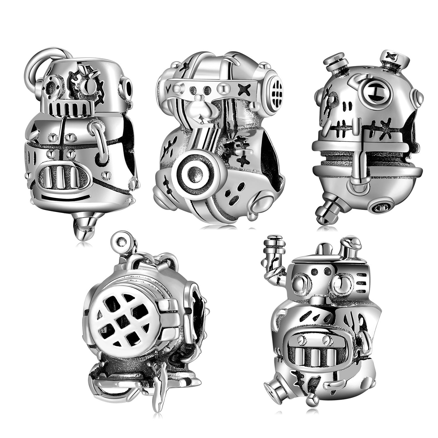 A group of Maramalive™ S925 Sterling Silver Creative Machinery Gothic Style Beads Charm Bracelet DIY Accessories Beads for fashion women.