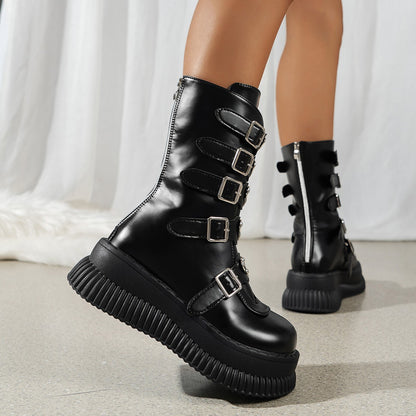 Heart Platform Shoes Dark Punk Mid-calf Boots Female
