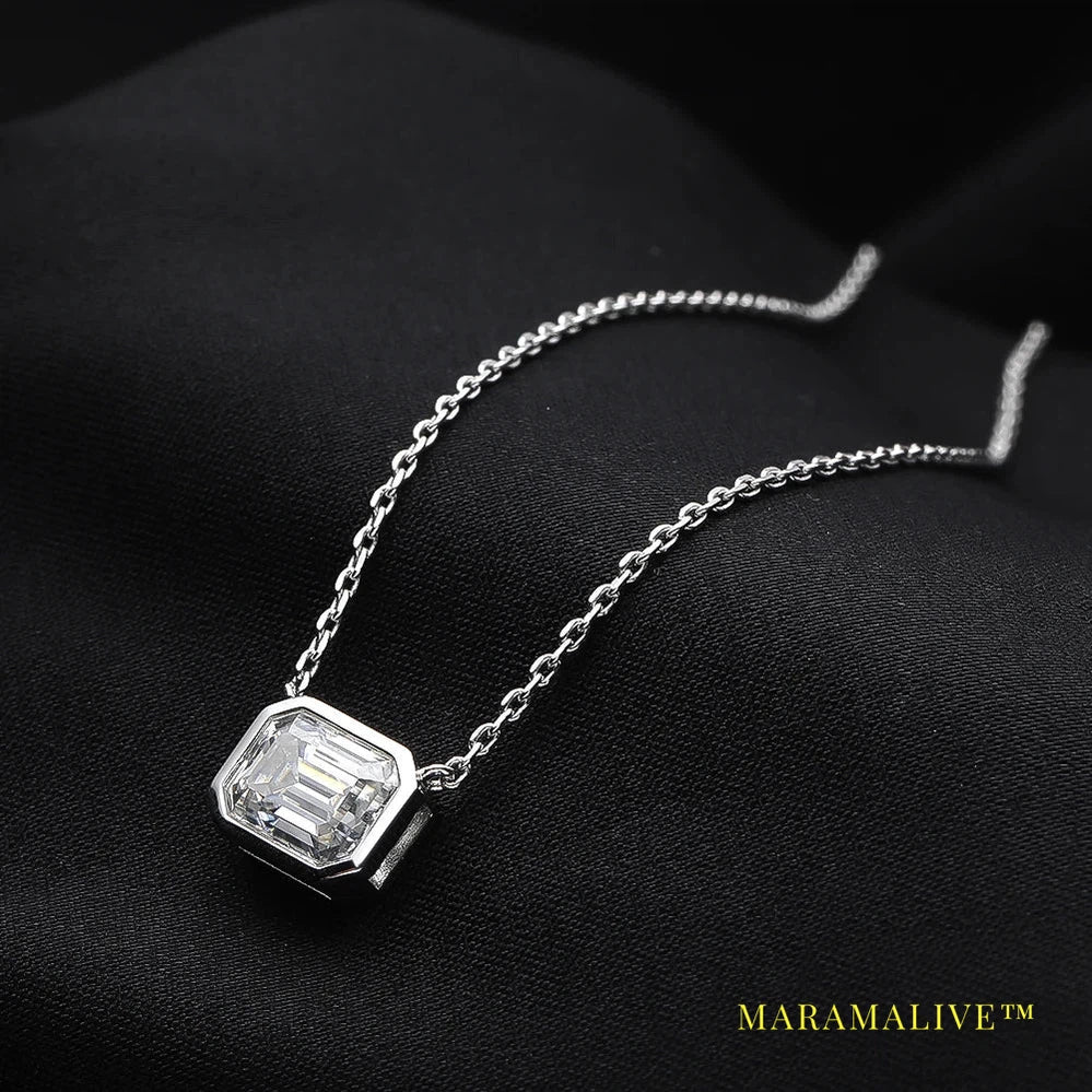 6*8mm 2ct Emerald Cut Moissanite Pendant Diamond with GRA 100% s925 Sterling Silver Plated 18k Gold Necklaces for Women