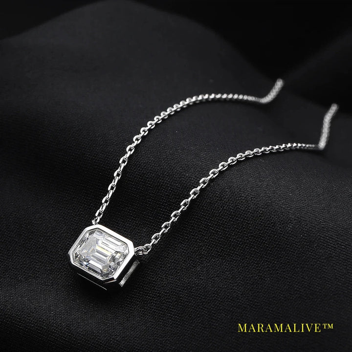 6*8mm 2ct Emerald Cut Moissanite Pendant Diamond with GRA 100% s925 Sterling Silver Plated 18k Gold Necklaces for Women