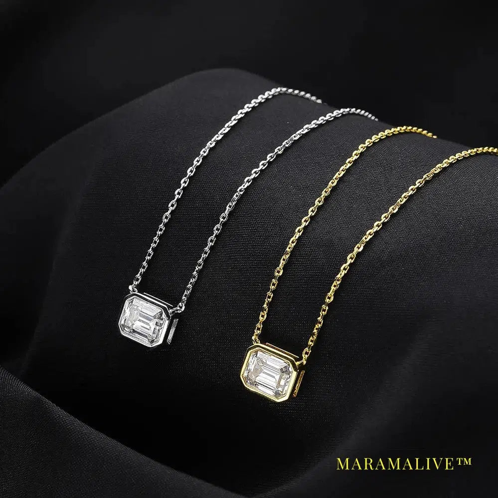 6*8mm 2ct Emerald Cut Moissanite Pendant Diamond with GRA 100% s925 Sterling Silver Plated 18k Gold Necklaces for Women