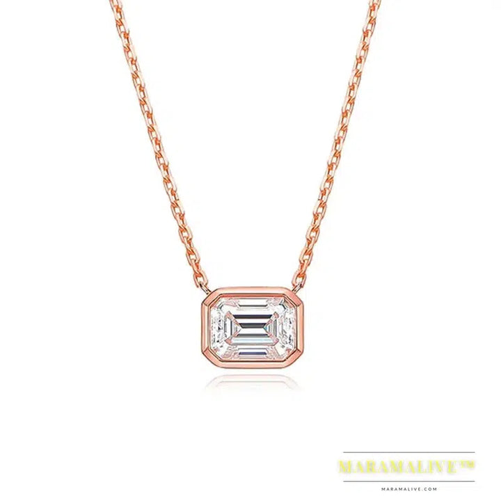 6*8mm 2ct Emerald Cut Moissanite Pendant Diamond with GRA 100% s925 Sterling Silver Plated 18k Gold Necklaces for Women