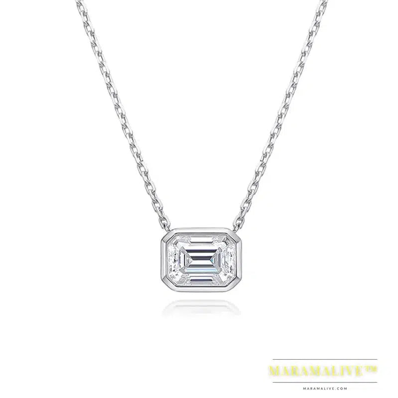 6*8mm 2ct Emerald Cut Moissanite Pendant Diamond with GRA 100% s925 Sterling Silver Plated 18k Gold Necklaces for Women