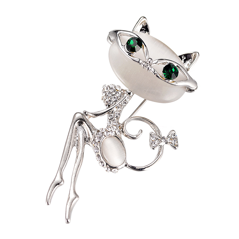 Cat Silver Brooches Rrhinestone Jewelry
