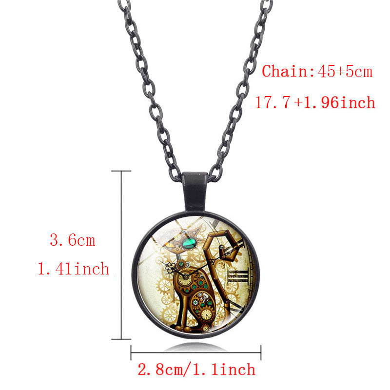 A Steampunk Cat Time Gemstone Necklace with a clock on it by Maramalive™.