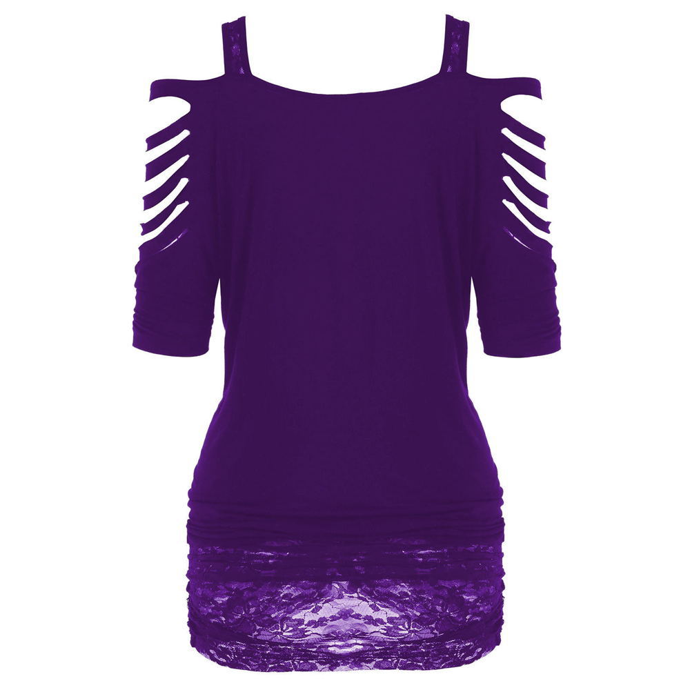 A Rebel Without a Sleeve - New Off Shoulder Printed Rock Gothic Sling T-Shirt by Maramalive™, with a rebellious design comprising black, purple, and white.