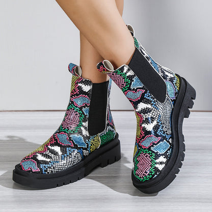 Snakeskin Ankle Boots Slip On Platform Shoes Women